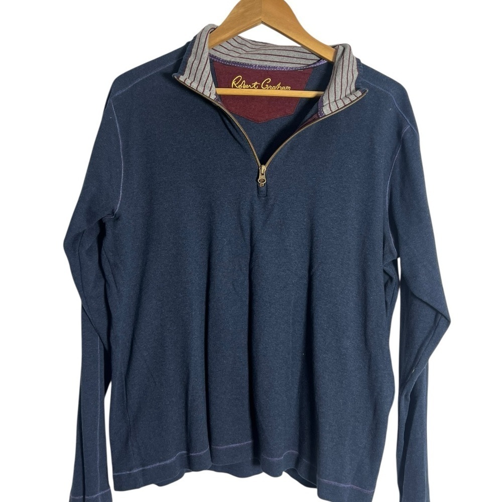 Robert Graham Burgundy and Navy Quarter-Zip Pullover - Size Large - Picture 2 of 4